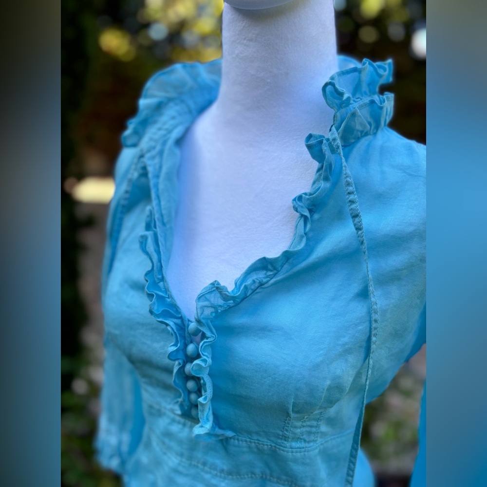 J. Crew Aqua Ruffle Trim Blouse